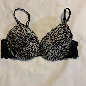 Pink Victoria's Secret Very Sexy Size 36B animal print w/lace back push-up bra